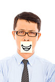 businessman feel helpless and smile expression on sticker