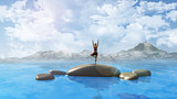 Female in yoga position in ocean