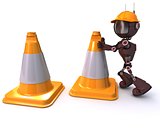 Android with caution cones