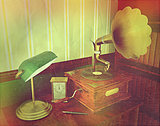 3D render of an old gramophone with retro effect
