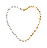 Half of chain in silver and half of chain in golden colour in shape of heart