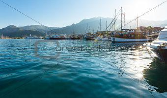 Excursion ships in bay (Greece, Lefkada).