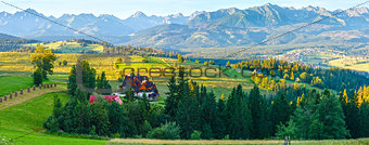 Summer mountain village panorama (Poland)