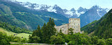 Alps mountain summer view and castle