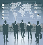 Business Concept Silhouettes With Infographics Earth Map