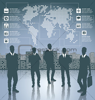 Business Concept Silhouettes With Infographics Earth Map