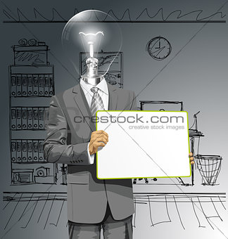 Vector Lamp Head Business Man with Empty Write Board