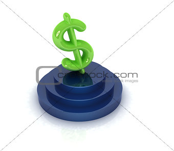 Dollar sign on podium. 3D icon on white