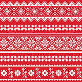 Ukrainian folk emboidery white pattern on red background