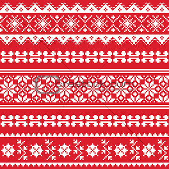Ukrainian folk emboidery white pattern on red background