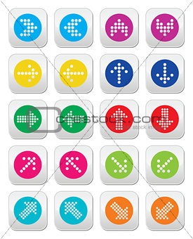 Dotted colorful arrows round icons set isolated on white