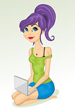 Cartoon girl with laptop