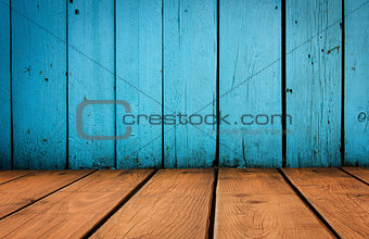 old grunge interior, blue wooden background