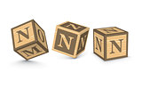 Vector letter N wooden alphabet blocks