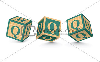 Vector letter Q wooden alphabet blocks