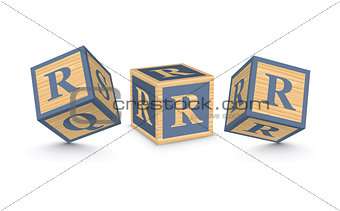 Vector letter R wooden alphabet blocks