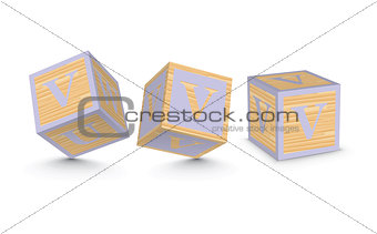 Vector letter V wooden alphabet blocks