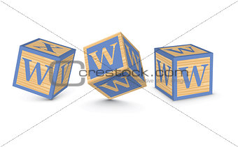 Vector letter W wooden alphabet blocks