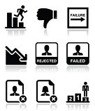 Failure, rejected man icons set