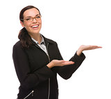 Confident Mixed Race Businesswoman Gesturing with Hand to the Si