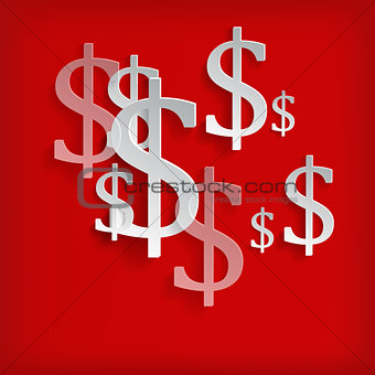 White dollar symbols on red background - vector illustration