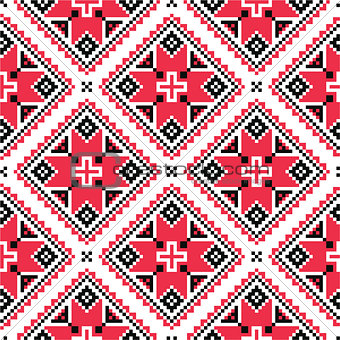 Ukrainian traditional folk knitted red embroidery pattern