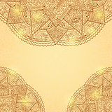 Shiny Gold Brown Invitation Card with Lace Mandala Decoration