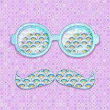 Colorful Glasses and Mustaches with Cloud Pattern