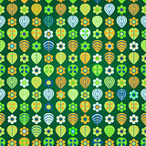 Green Autumn Seamless Pattern with Yellow Beige Leaves