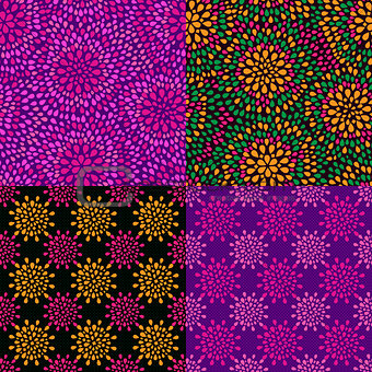 Purple Seamless Pattern with Floral Texture Set