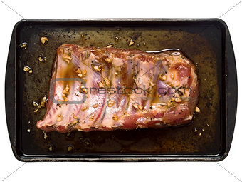 rack of rustic raw marined pork rib