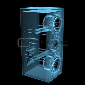 Loudspeaker x-ray blue transparent isolated on black