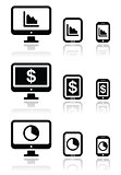 Business, chart on computer, tablet, smartphone vector icons set