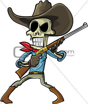 Cartoon skeleton cowboy with a gun