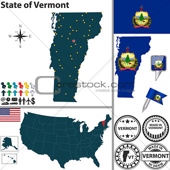 Map of state Vermont, USA