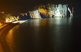 Natural cliff in Etretat, France. Night scene.