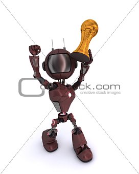 Android lifting football trophy