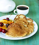 sweet dessert pancakes in the shape of a heart for breakfast