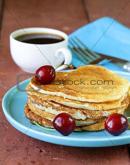 sweet dessert pancakes in the shape of a heart for breakfast