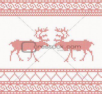Red knitted pattern with deer