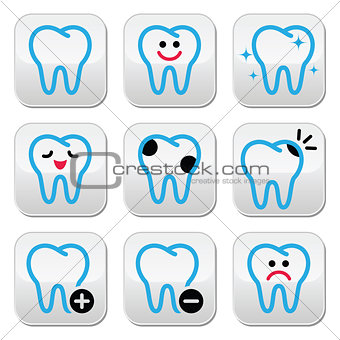 Tooth, teeth vector icons set in color