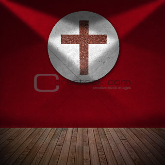 Marble Cross in Red Room - Religious Background