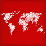 Sketch of world map on red  - vector illustration