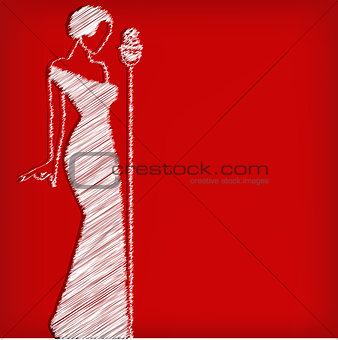 Abstract retro girl on red - vector illustration