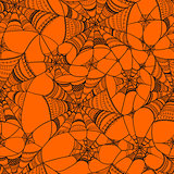 Vector seamless pattern with  spider web on orange 