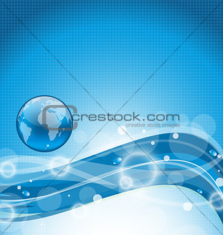 Abstract wavy water background with earth symbol 