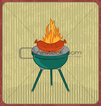 Barbecue card with sausage and flame