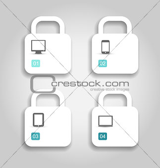 Infographic design template paper tags with electronic device