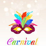 Colorful carnival mask with feathers with text 