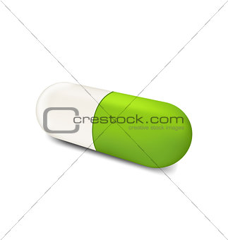 Three-dimensional herbal pill isolated on white background